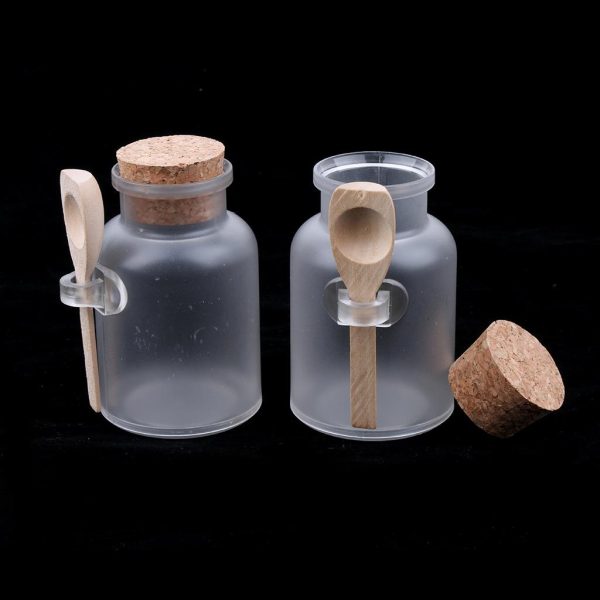 Maxbell Maxbell 2 Pieces ABS Bath Salt Bottles Empty Clear Corked Jar with Wood Spoon  100g Supply