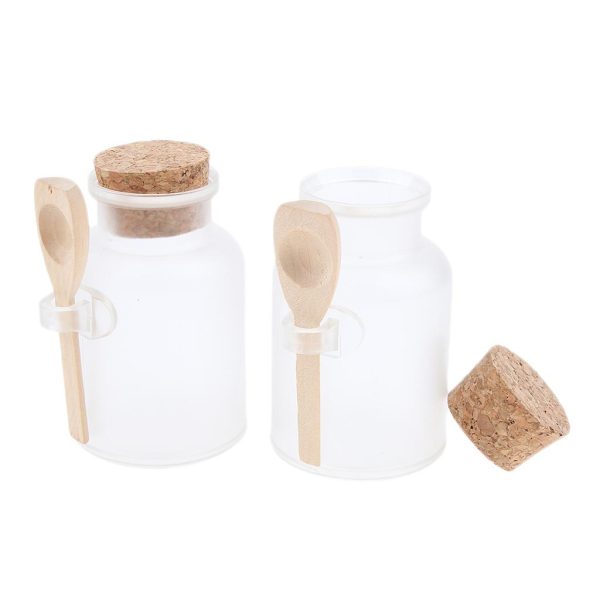 Maxbell Maxbell 2 Pieces ABS Bath Salt Bottles Empty Clear Corked Jar with Wood Spoon  100g Supply